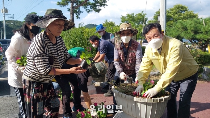 중앙탑면 탑평교 꽃길 조성.(사진=충주시청)