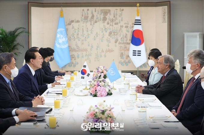 윤석열 대통령, 구테레쉬 유엔사무총장 접견 ⓒ 대통령실 제공