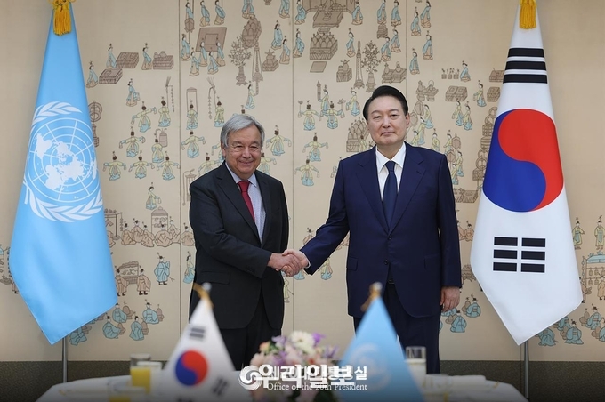 윤석열 대통령, 구테레쉬 유엔사무총장 접견 ⓒ 대통령실 제공