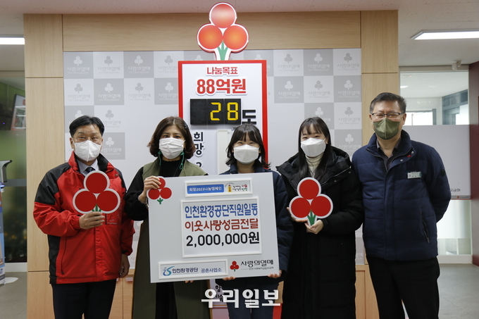 공촌사업소와 사회복지공동모금회 직원들이 후원금 전달식을 마치고 기념 촬영 ⓒ 인천환경공단 제공