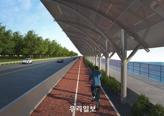 영종도 자전거도로 그늘막 태양광사업 이미지.(사진=초록지붕운동사업단)