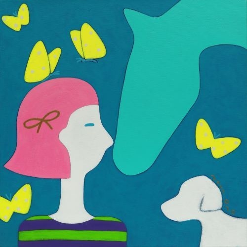 이강연 작가의 작품, 교감. 50.5×50.5cm. Acrylic on canvas. 2023