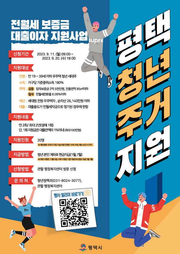 ‘평택시 청년 전월세보증금 대출이자 지원’ 포스터 ⓒ 평택시청 제공