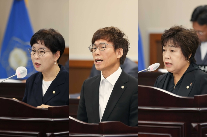 인천 동구의회,제268회 임시회에서 오수연 의원, 최훈 의원, 윤재실의원이 5분발언을 하고 있다. ⓒ 동구의회 제공