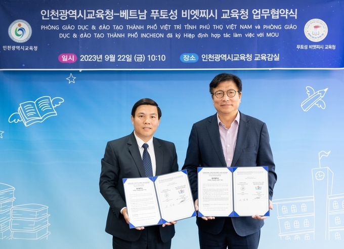 도성훈 인천시교육감이, 베트남 부토성 비엣찌시 교육청과 국제교류 활성화 협약을 가지고 있다. ⓒ 인천시교육청 제공