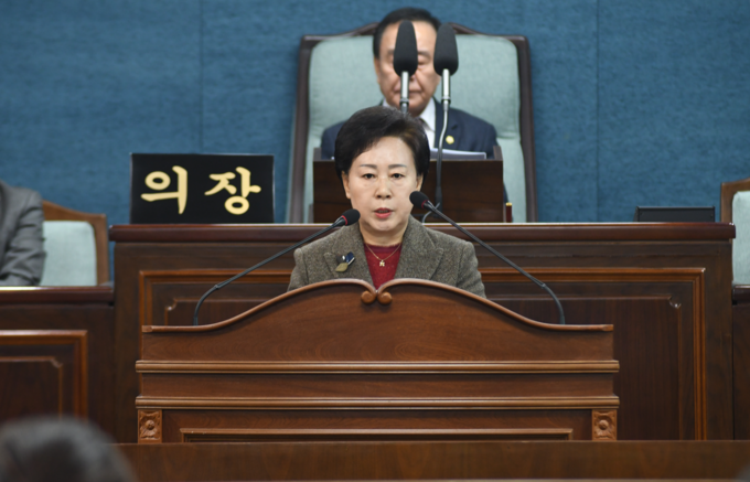 양정희 의원이 제277회 정례회 제2차 본회의에서 5분 발언을 하고 있다. ⓒ 미추홀구의회 제공