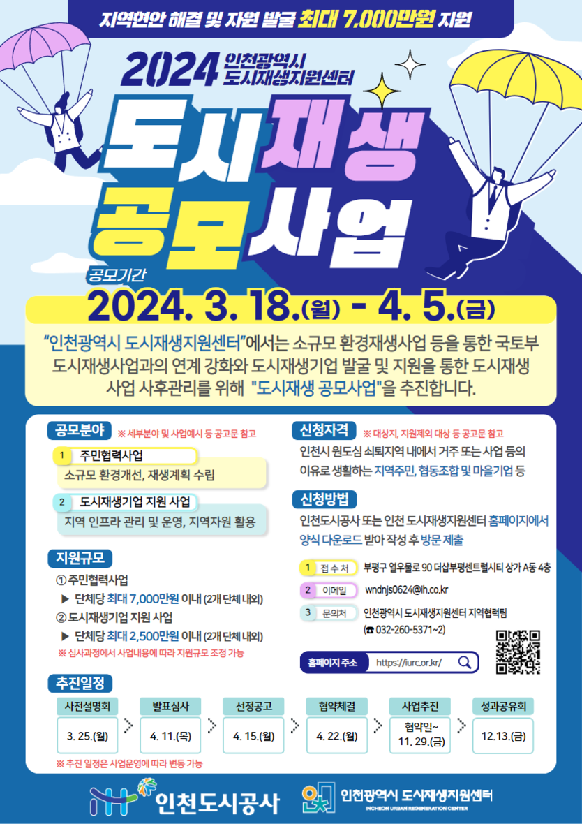 2024년 인천 도시재생지원센터 공모사업 모집 포스터 ⓒ 인천도시공사 제공