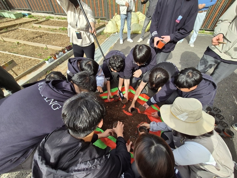 인천시교육청이, 부광고서 자생식물 씨앗나눔 프로젝트 파종 행사를 실시하고 있다. ⓒ 인천시교육청 제공
