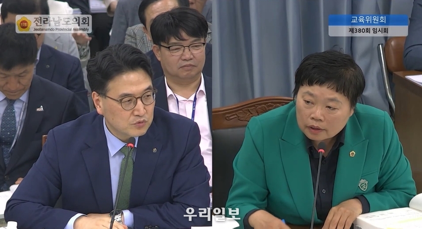 장은영 의원이 지난 5월 14일 제380회 임시회 교육위원회 제1차 회의에서 전남도교육청에 추가경정예산에서 발언을 하고 있다. ⓒ 전남도의회 제공