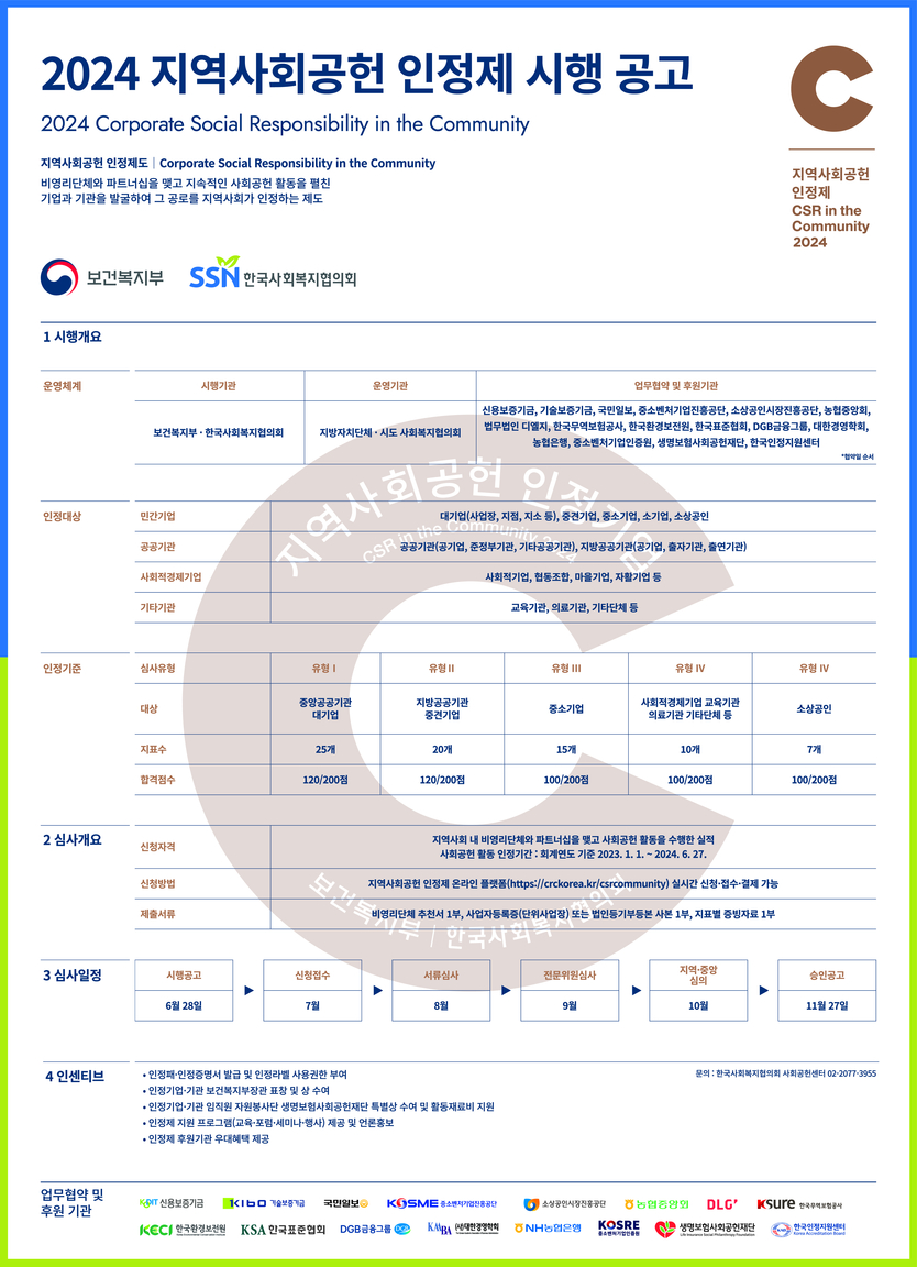 2024 지역사회공헌 인정제 시행 공고 안내 이미지.(사진=한국사회복지협의회)