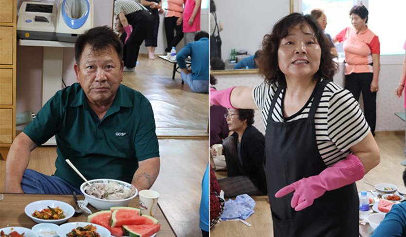 강화 화도면 흥왕2리 한명섭 이장과 정미영 부녀회장이 봉사를 하고 있다. ⓒ 우리일보 db