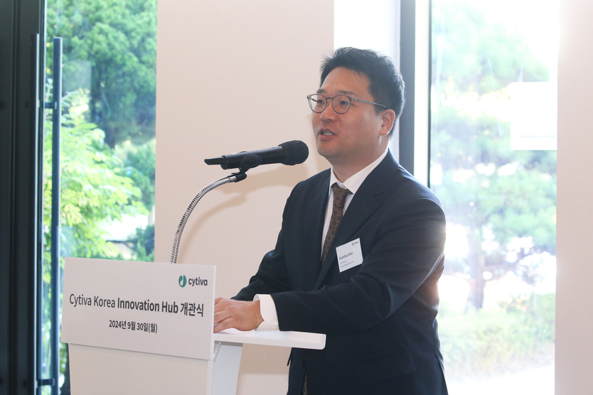 최준호 싸이티바 코리아 대표가 ‘싸이티바 코리아 이노베이션 허브(Cytiva korea Innovation Hub)’ 개관식에서 축사를 하고 있다. ⓒ 인천경제청 제공