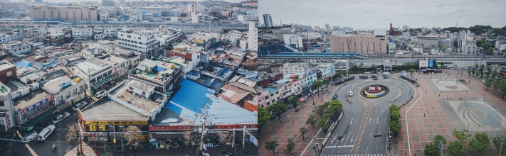 동인천역사 구 시가지 (변경전 ) ▲ 동인천역사 광장 (현재 모습)