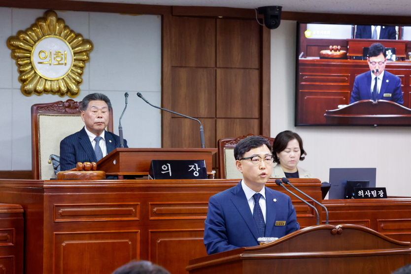 김태훈 의원이 11일 제282회 임시회 제1차 본회의에서 발언을 하고 있다. ⓒ 순천시의회 제공