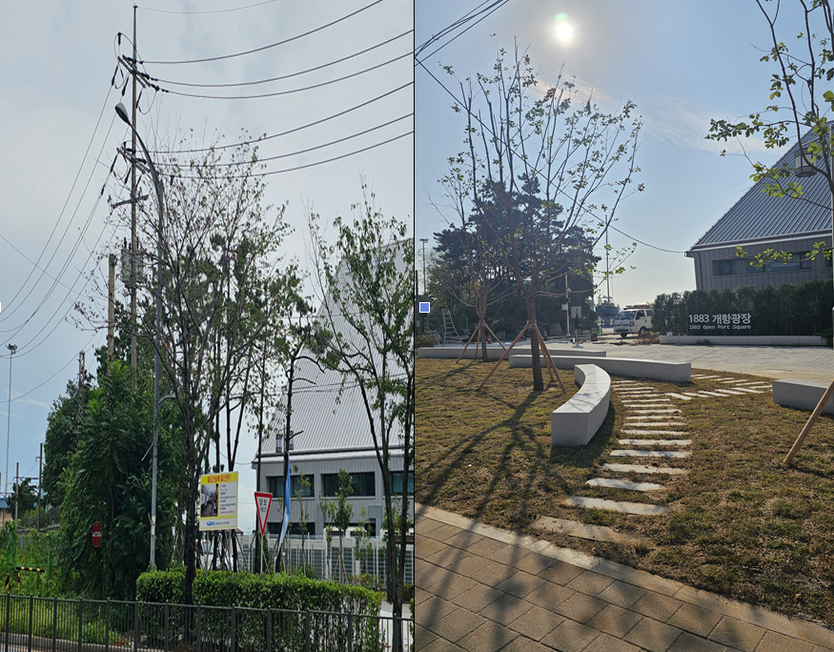 개선 전 · 후(수목정리 등 주변정리로 개방감 확대) 전경 ⓒ 인천시 제공