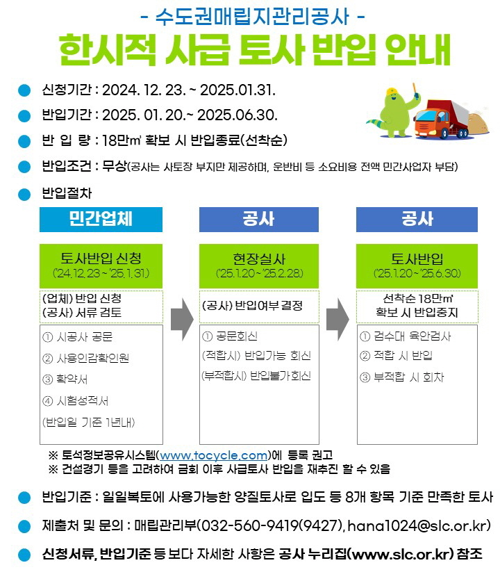 수도권매립지관리공사가 한시적 토사반입 안내문 ⓒ수도권매립지관리공사 제공