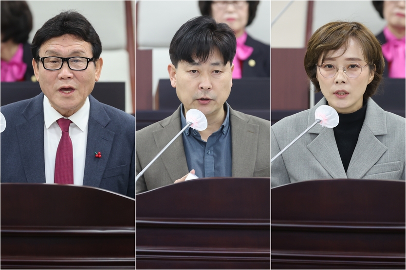 이영복 부의장과 김종호 의원, 장수진 의원이 의정자유발언을 하고 있다. ⓒ 인천동구의회 제공