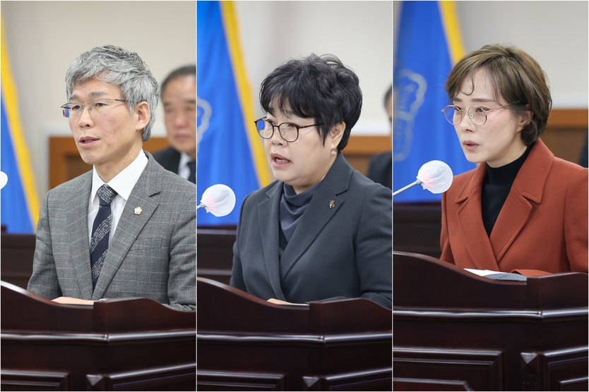 최훈 의원, 윤재실 의원, 장수진 의원이 의정자유발언을 하고 있다 ⓒ 인천동구의회 제공