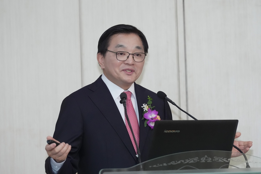 신통일한국을 위한 광진구 대국민 순회강연에서 특별강연을 하는 황보국 가정연합 한국협회장 ⓒ 세계평화통일가정연합 제공