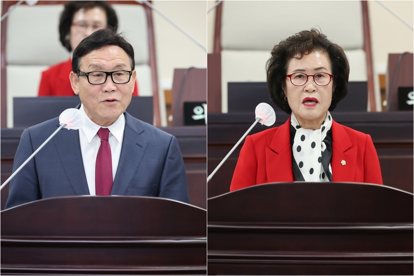 제283회 2차 본회의가 24일 유옥분 의장과 이영복 부의장이 의정자유발언을 하고 있다. ⓒ 인천동구의회 제공
