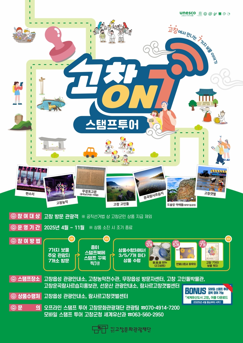 고창문화관광재단, ‘7가지 보물 찾고 선물 받고’ 스탬프 투어 4월 시작 홍보 포스터ⓒ고창군청 제공