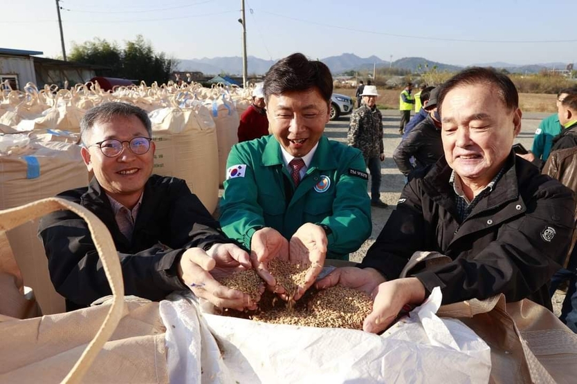 김철우 군수(가운데) 수매현장 방문ⓒ보성군청 제공