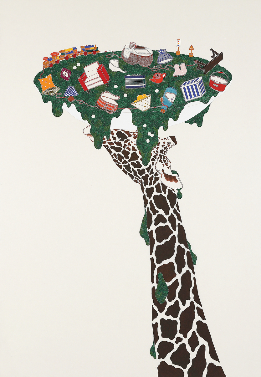giraffe_dream, 한지에 먹, 채색, 68.0×98.2cm, 2023ⓒ완주군 제공