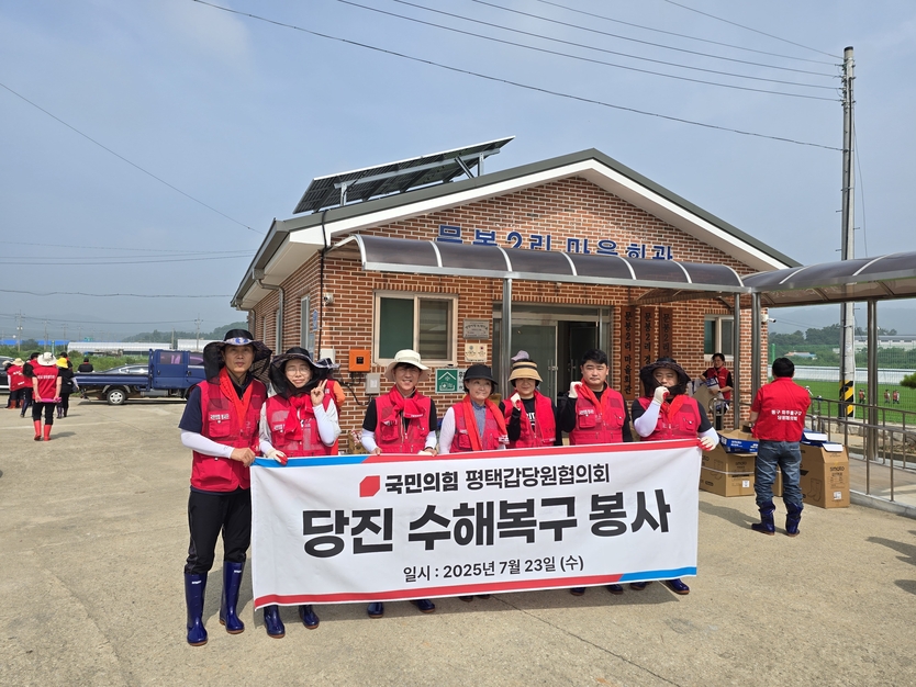 국민의힘 평택시 갑 당원협의회 청년회원들이 당진 수해복구 봉사활동을 펼치고 있다. ⓒ 국민의힘 평택시 갑 당원협의회 제공
