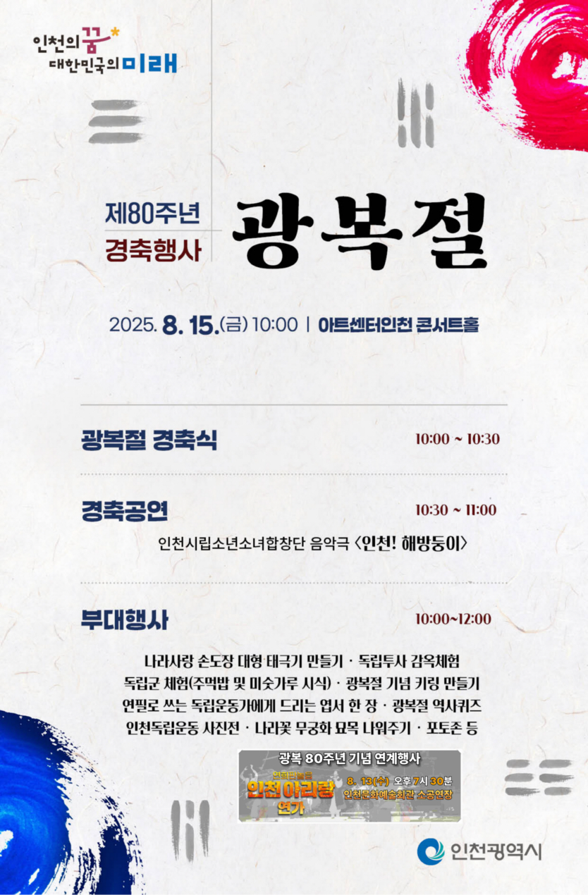 제80 주년 광복절 행사 포스터 ⓒ 인천시 제공