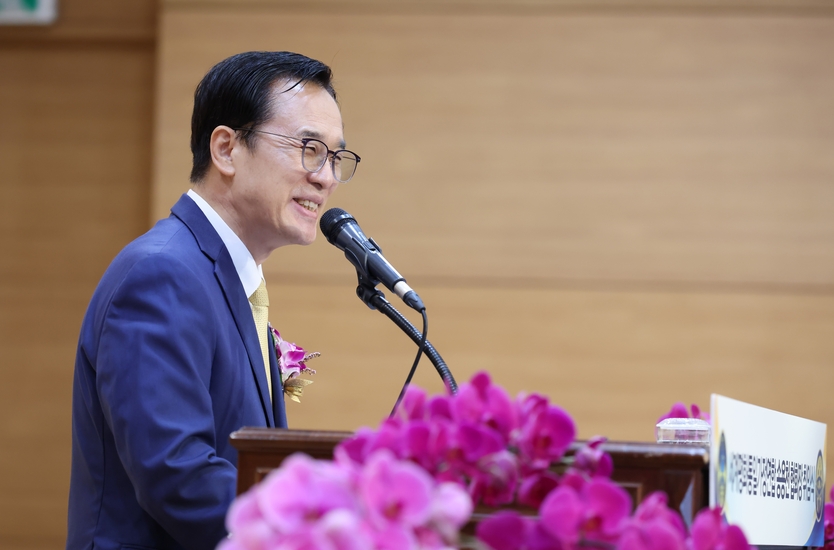 세계평화통일가정연합 송용천 협회장 취임식에서 축사하는 두승연 세계선교본부장. ⓒ 세계평화가정연합 제공