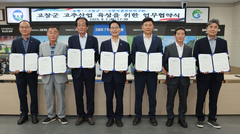 고추산업육성 업무협약(사진 중앙 심덕섭 고창군수)ⓒ고창군 제공