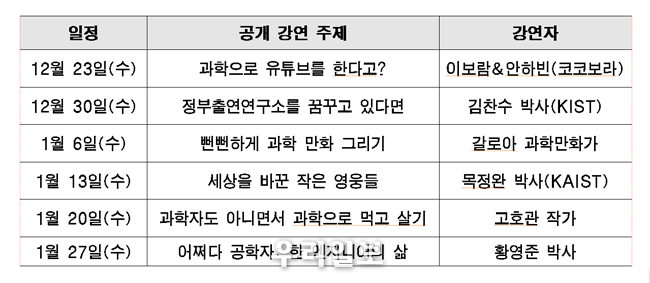 유튜브 공개 강연 일정 ⓒ서울시청 제공