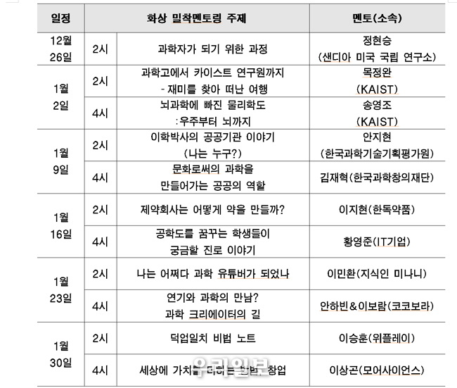 소규모 화상 밀착 멘토링 일정 ⓒ서울시청 제공