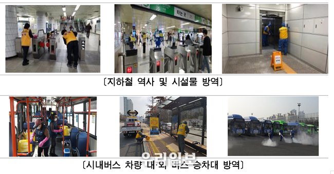 지하철 역사 및 시설물 방역, 시내버스 차량 내·외 버스 승차대 방역 사진 @서울시청 제공