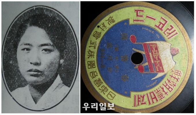 박월정(왼쪽) 서도 명창과 1925년 취입한 박월정의 춘향가 ‘몽중가’ 음빈. 경서도소리포럼 제공