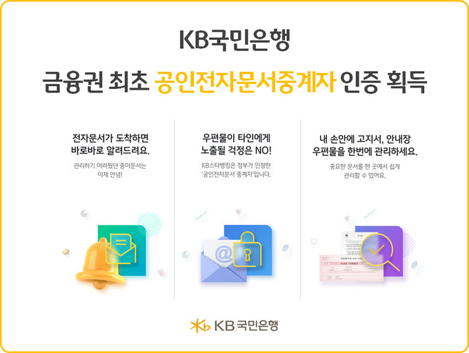 KB국민은행, 금융권 최초 공인전자문서중계자 인증 획득 