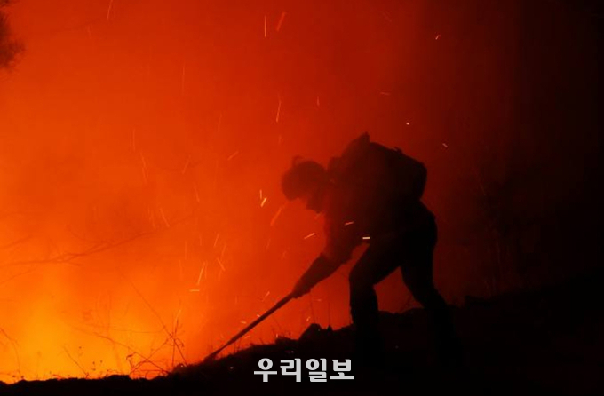 강원도 산불 현장에서 사투를 벌이는 대원 (사진출처=산림청)