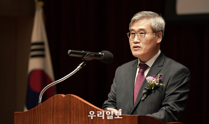 제7대 김진용 인천경제자유구역청장이 7일 송도국제도시 G타워에서 취임식을 갖고 있다. ⓒ 인천경제자유구역청 제공