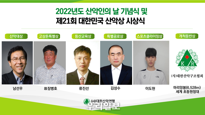 올해 산악인의 날 기념식 및 제21회 대한민국 산악상 시상식 수상자 명단.(사진=대한산악연맹)